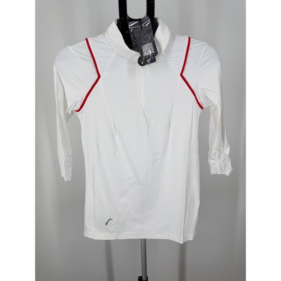 SwingDish Tops - SwingDish Womens White Red Piping Rhinestone Golf Top Large NWT